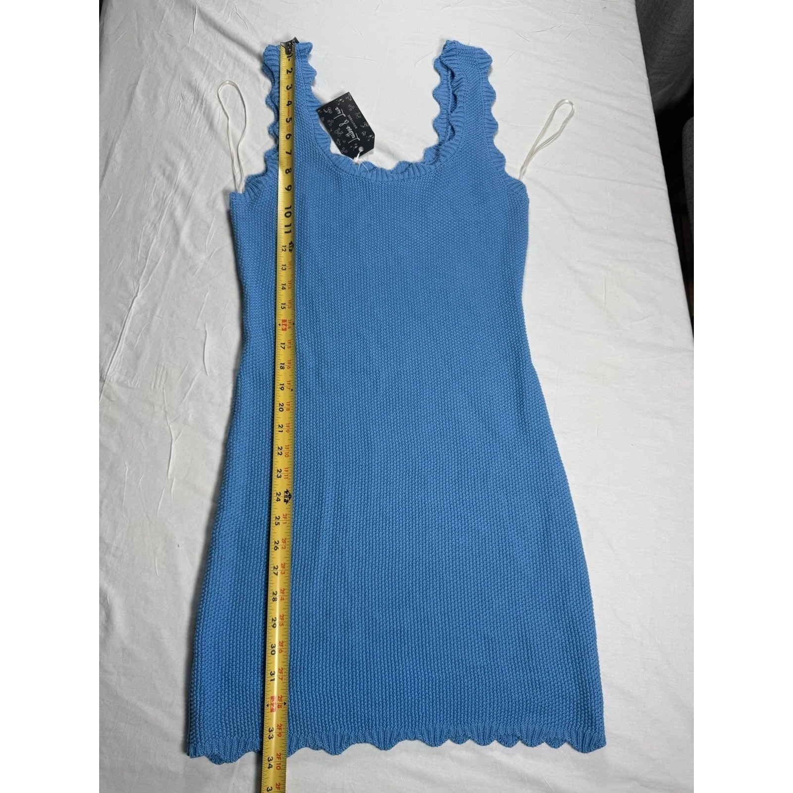 Double Zero Knit Mini Dress Womens Medium Blue New Scalloped Sleeveless Dz25a938 — image 6 of 8